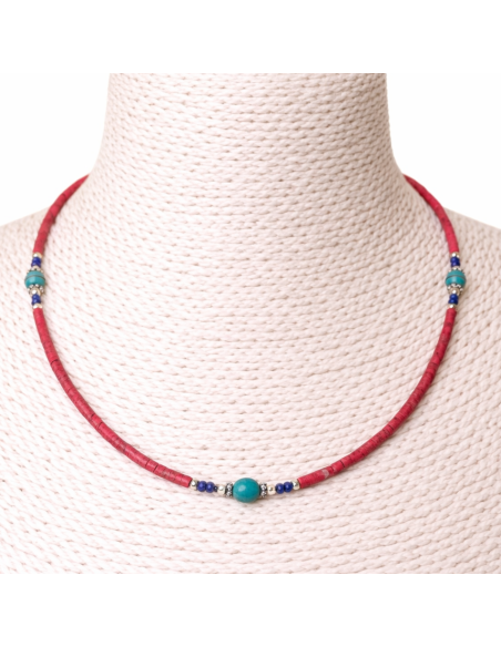 Collier népalais perles fines – Corail rose & turquoise