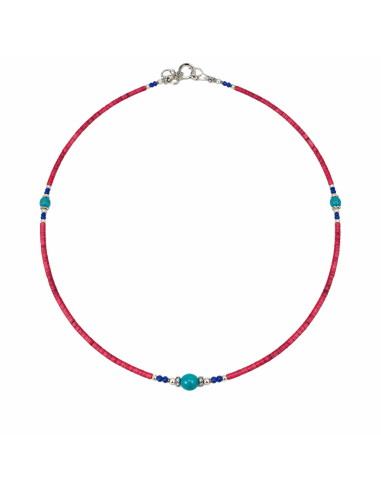 Collier népalais perles fines – Corail rose & turquoise