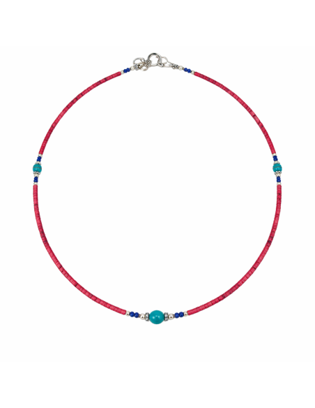 Collier népalais perles fines – Corail rose & turquoise