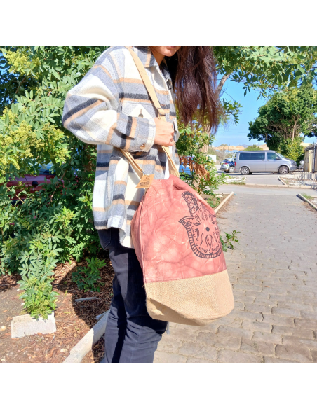 Sac à dos naturel effet lavé – Terracotta, Hamsa