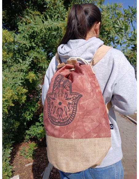 Sac à dos naturel effet lavé – Terracotta, Hamsa