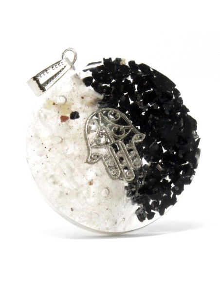 Pendentif orgonite Hamsa – Équilibre ombre & lumière