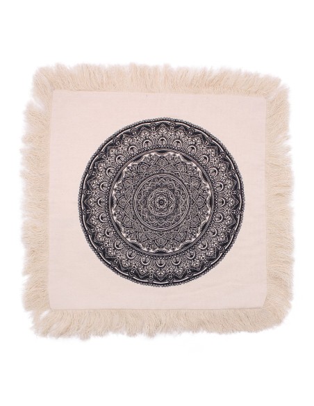 Coussin mandala traditionnel – Noir zen fibre