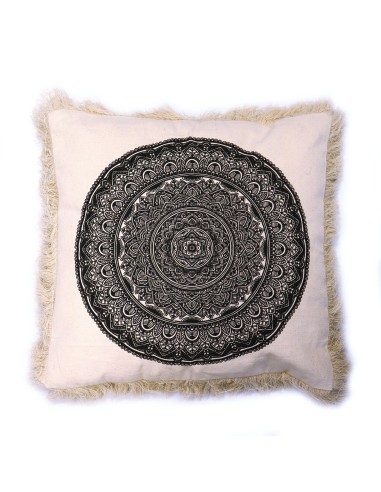 Coussin mandala traditionnel – Noir zen fibre