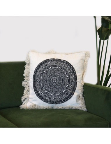 Coussin mandala traditionnel – Noir zen fibre