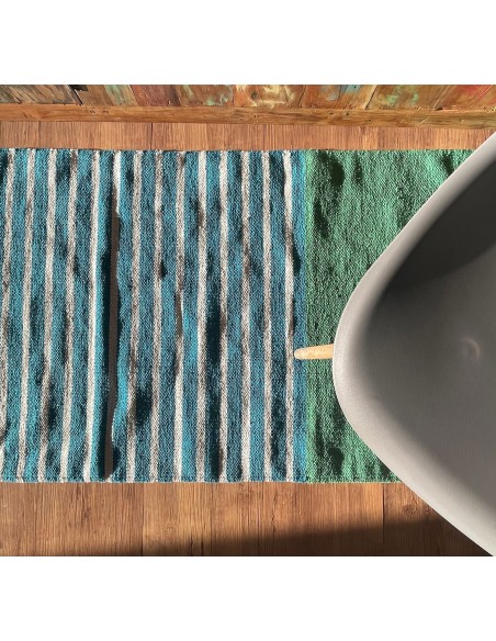 Tapis indien coton 70×170 cm - Bleu/Vert