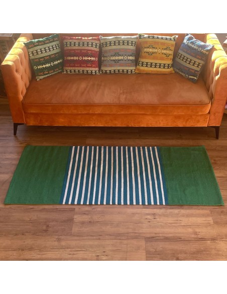 Tapis indien coton 70×170 cm - Bleu/Vert