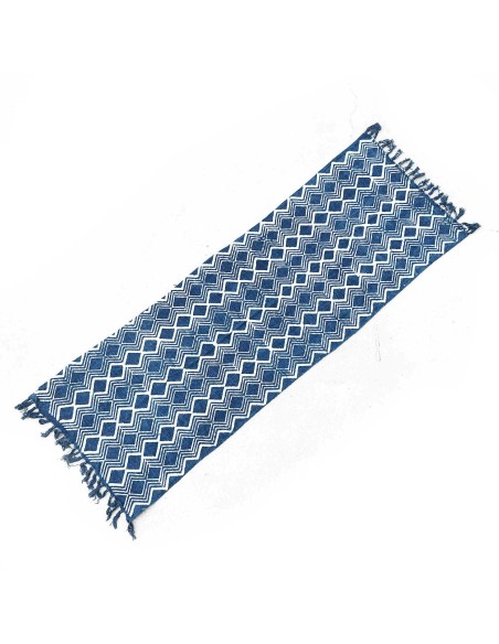 Chemin de table indigo artisanal – Motif Heerak