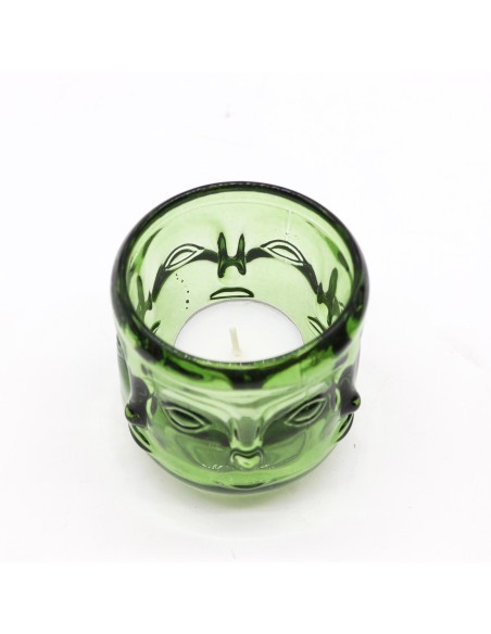 Bougie en pot décoratif – Visages de Bouddha jade