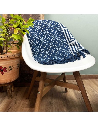 Plaid indigo artisanal – Motifs Kasba