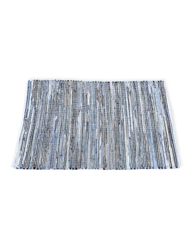 Grand tapis jute & coton recyclé – Bleu calme