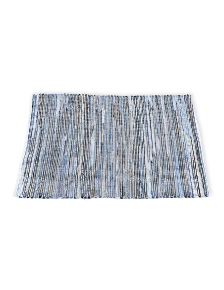 Grand tapis jute & coton recyclé – Bleu calme