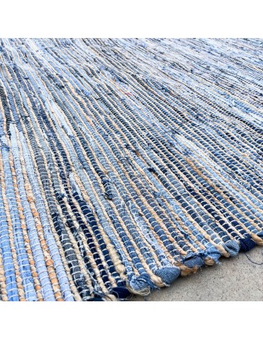 Grand tapis jute & coton recyclé – Bleu calme