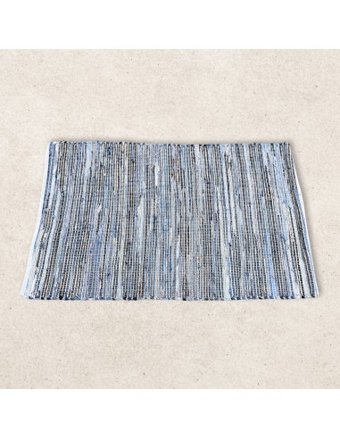 Grand tapis jute & coton recyclé – Bleu calme