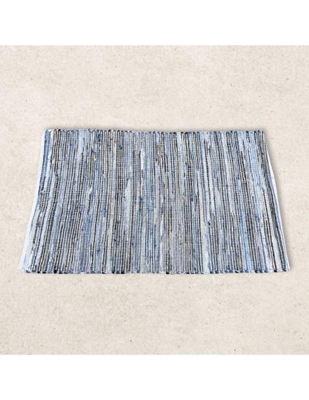 Grand tapis jute & coton recyclé – Bleu calme