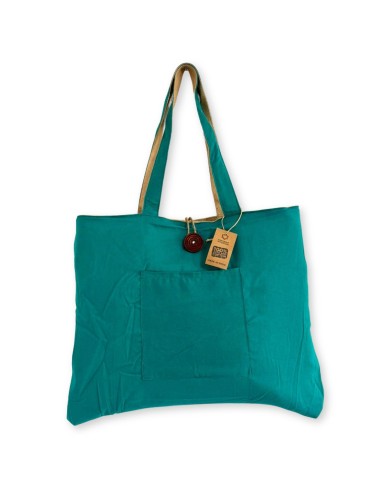 Grand sac réversible en jute & coton – Vert bleuté