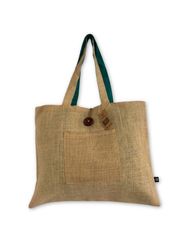 Grand sac réversible en jute & coton – Vert bleuté