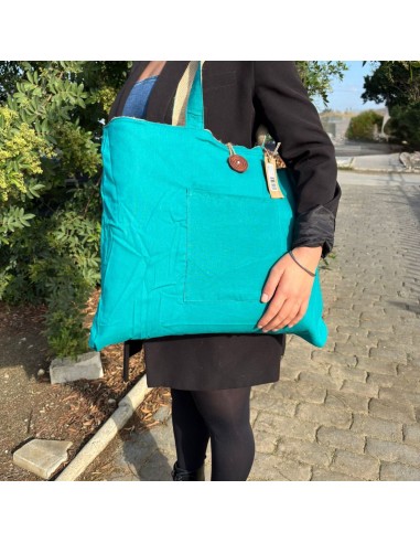 Grand sac réversible en jute & coton – Vert bleuté