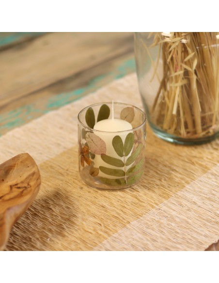 Photophore droit en verre floral naturel – Printemps