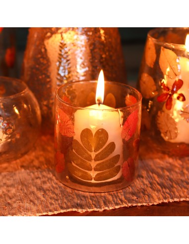 Photophore droit en verre floral naturel – Printemps