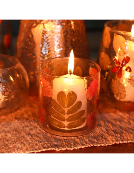 Photophore droit en verre floral naturel – Printemps