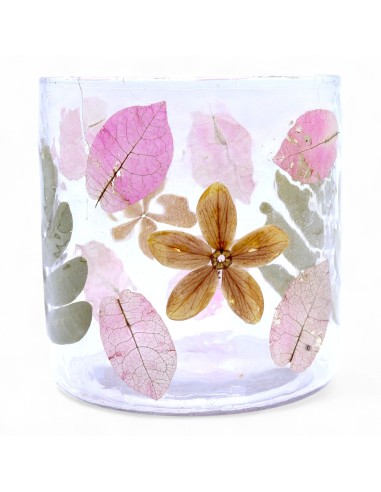 Photophore droit en verre floral naturel – Printemps
