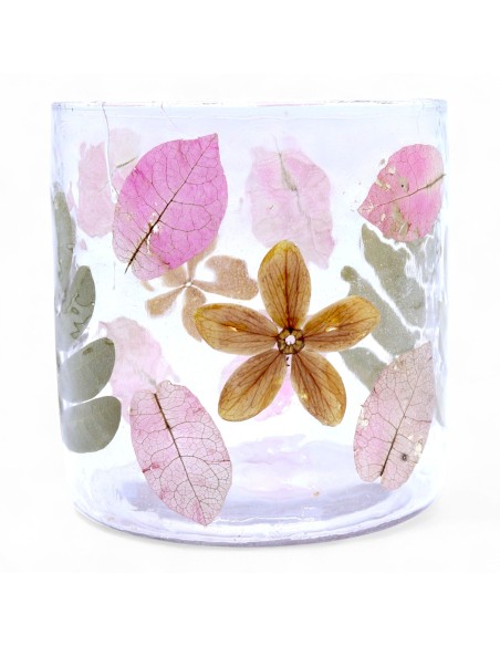 Photophore droit en verre floral naturel – Printemps