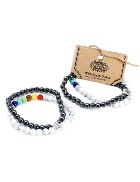 Bracelet magnétique chakras – Howlite blanche