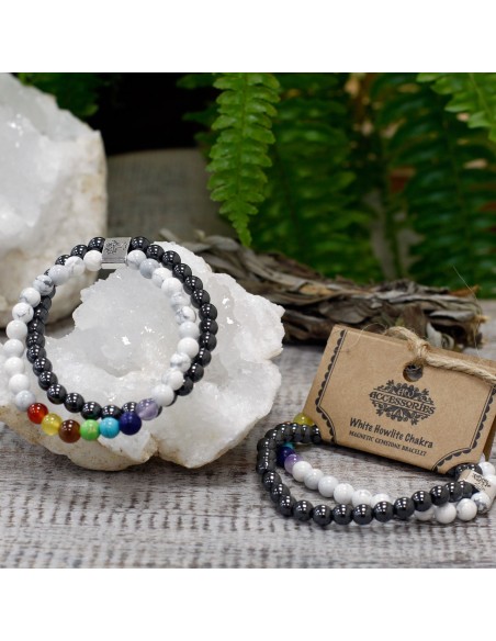 Bracelet magnétique chakras – Howlite blanche