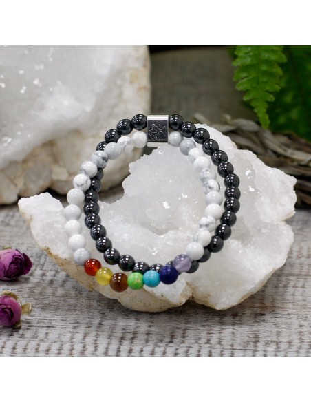 Bracelet magnétique chakras – Howlite blanche