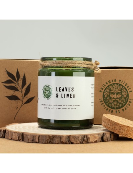 Greenman – Bougie soja Woodwick «Feuilles & lin»