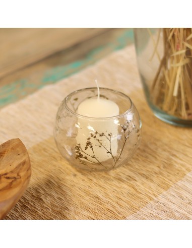 Photophore en verre floral naturel – Bol marguerite