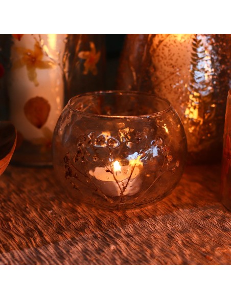 Photophore en verre floral naturel – Bol marguerite