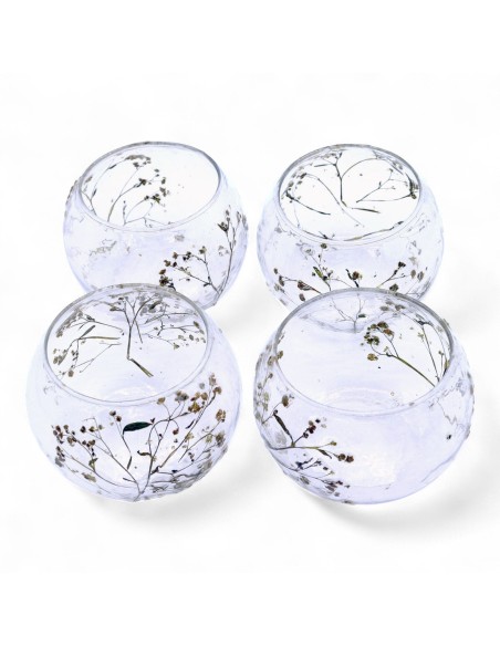 Photophore en verre floral naturel – Bol marguerite