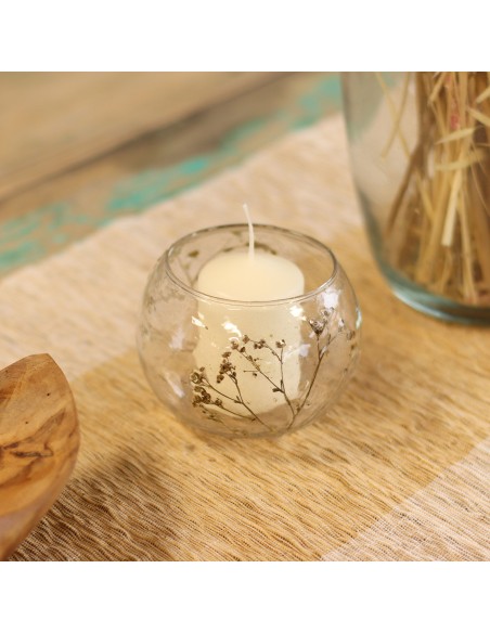 Photophore en verre floral naturel – Bol marguerite
