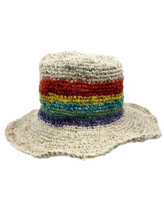 Chapeau de festival bohème en chanvre & coton – Arc-en-ciel