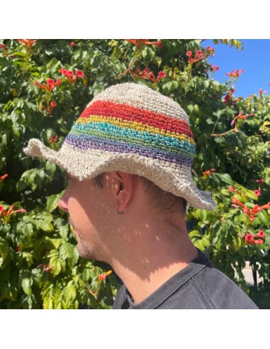 Chapeau de festival bohème en chanvre & coton – Arc-en-ciel