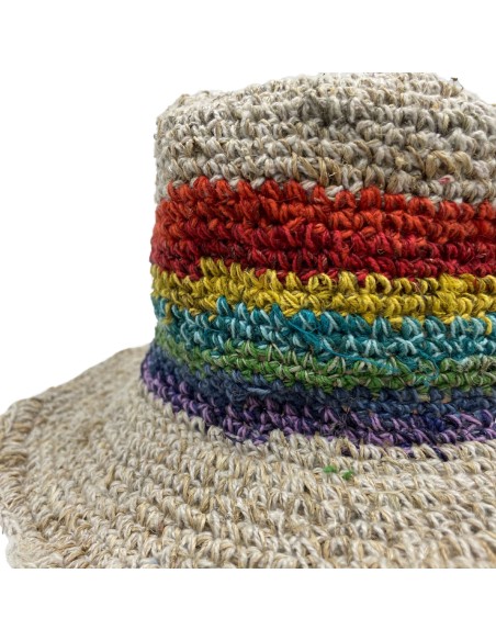 Chapeau de festival bohème en chanvre & coton – Arc-en-ciel