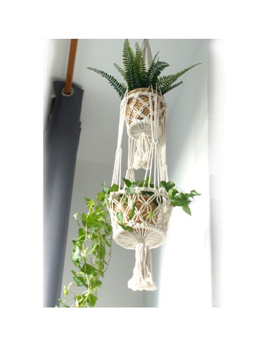 Suspension macramé double pour plantes – Zen végétal