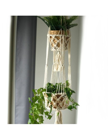 Suspension macramé double pour plantes – Zen végétal
