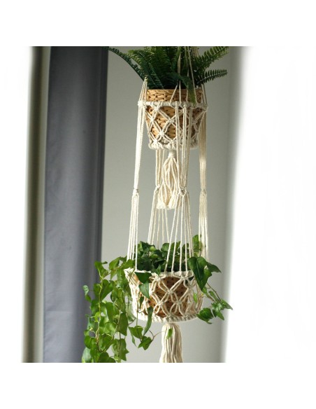 Suspension macramé double pour plantes – Zen végétal