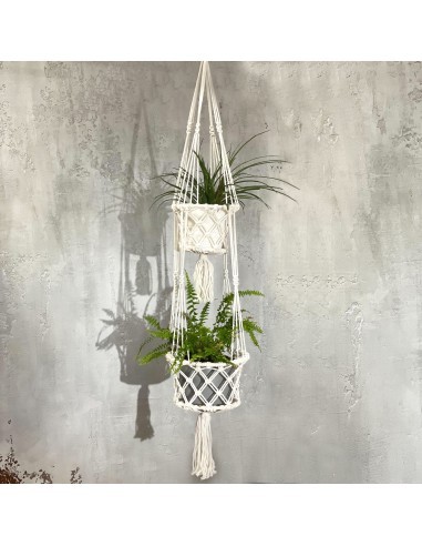 Suspension macramé double pour plantes – Zen végétal