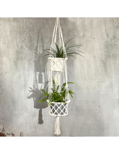 Suspension macramé double pour plantes – Zen végétal