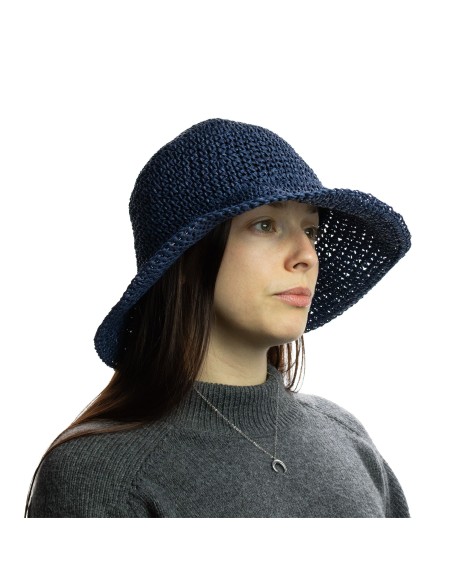 Chapeau de soleil Nomad Sari en paille – Bleu marine