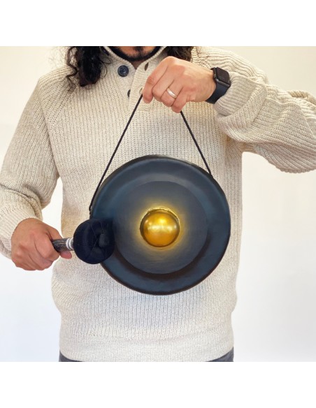 Petit gong de méditation avec support – Noir zen