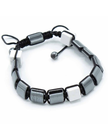 Bracelet Shamballa hématite – Cubes en jaspe blanc