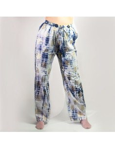 Pantalon nomade sari méditerranéen – Motif grec bleu & or (M/L)
