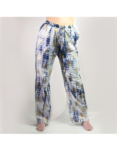 Pantalon nomade sari méditerranéen – Motif grec bleu & or (M/L)