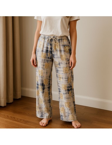 Pantalon nomade sari méditerranéen – Motif grec bleu & or (M/L)