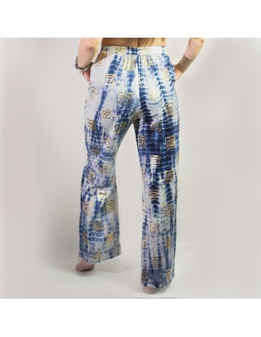 Pantalon nomade sari méditerranéen – Motif grec bleu & or (M/L)